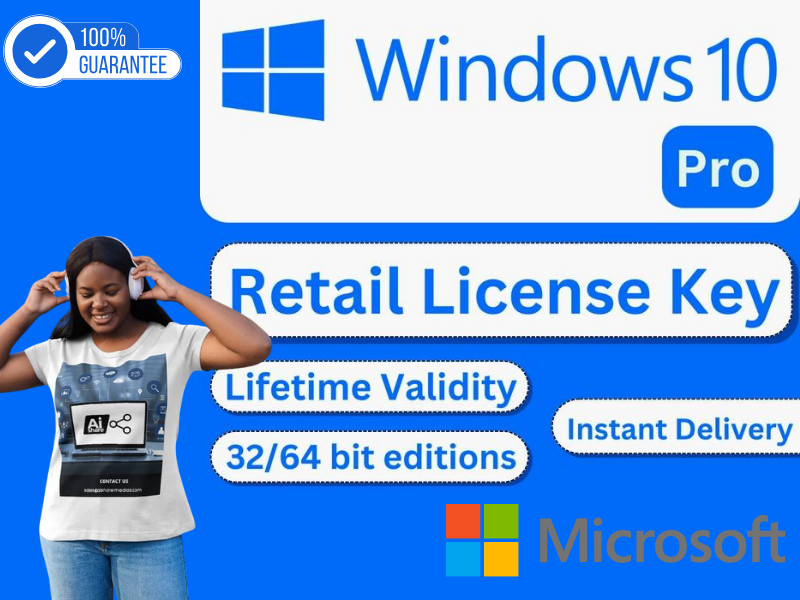 Véritable Clé Microsoft Windows 10 Professionnel - Validité À Vie Pour 1 PC